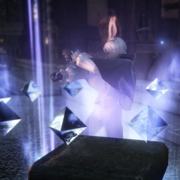 After meeting Martyn and the Mamool Ja in Ul'Dah, Tea joined the burgeoning school of Blue Magic. It became apparent he struggled with killing wildlife to learn his spells. It turned out Tea could learn from creatures he befriends.